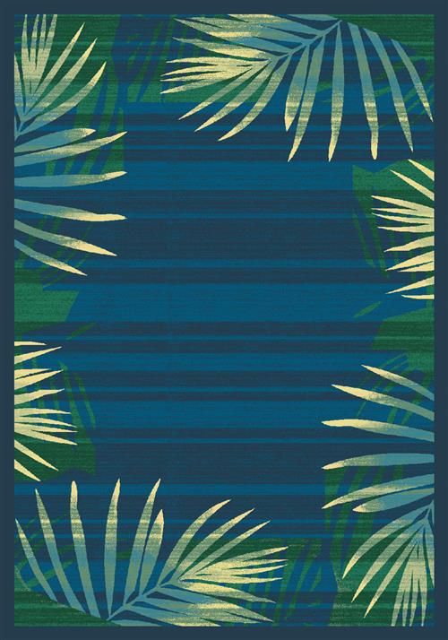 Palm Rug-00548 Blue Grey-Oval