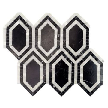 Asian Black Long Hexagon With Asian Statuary